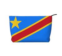 XZDCAL Trousse de maquillage Drapeau du Congo en velours côtelé avec doublure robuste pour voyage et usage quotidien, noir, taille unique, Noir , Taille unique