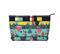 XZDCAL Trousse de maquillage en velours côtelé à motifs géométriques avec doublure robuste pour voyage et usage quotidien, noir, taille unique, Noir , Taille unique