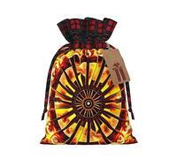 XZDCAL Turning the flame Sac cadeau en jute avec cordon de serrage en tissu tartan et étiquette en papier kraft pour festivals et occasions spéciales, Noir , M