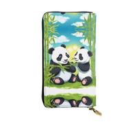 XZDCAL Two Happy Pandas Portefeuille long en cuir pour filles et femmes avec plusieurs compartiments, noir, taille unique, Noir , Taille unique