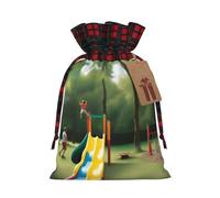 XZDCAL Un sac cadeau en jute de qualité supérieure avec cordon de serrage en tissu tartan et étiquette en papier kraft pour festivals et occasions spéciales, Noir , M