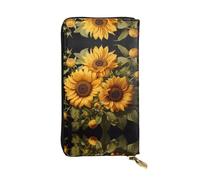XZDCAL with the yellow sunflower Fashion Leather Long Clutch Wallet for Girls and Women with multiple compartiments, noir, taille unique, Noir , Taille unique