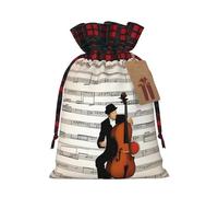 XZDLXJ A Musical Moments Sac en toile de jute avec cordon de serrage en tissu écossais et étiquette en papier kraft, Noir , M