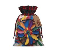 XZDLXJ Artistic Flair Sac en toile de jute avec cordon de serrage en tissu écossais et étiquette en papier kraft, Noir , M