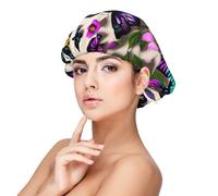 XZDLXJ Bonnet de nuit en satin pour adultes - Motif papillons violets, bleus et jaunes - Protection des cheveux et confort - Noir - Taille unique