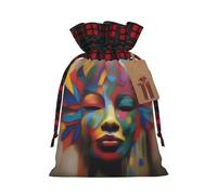 XZDLXJ Brushstrokes Sac en toile de jute avec cordon de serrage en tissu écossais et étiquette en papier kraft, Noir , M