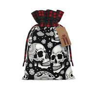 XZDLXJ Crâne avec indices sur la tête Sac en toile de jute avec cordon de serrage en tissu écossais et étiquette en papier kraft
