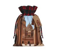 XZDLXJ Cultural Heritage Sac en toile de jute avec cordon de serrage en tissu écossais et étiquette en papier kraft