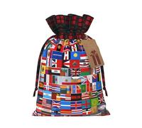 XZDLXJ Divers drapeaux Sac en toile de jute avec cordon de serrage en tissu écossais et étiquette en papier kraft