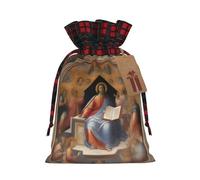 XZDLXJ Divine Frescoes Sac en toile de jute avec cordon de serrage en tissu écossais et étiquette en papier kraft, Noir , M