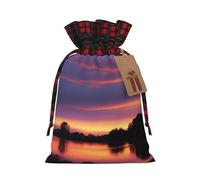 XZDLXJ Evening Glow Sac en toile de jute avec cordon de serrage en tissu écossais et étiquette en papier kraft, Noir , 1 count (Pack of 1)