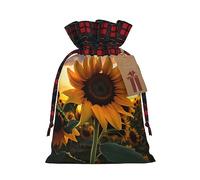 XZDLXJ Farm Tournesol Sac en toile de jute avec cordon de serrage en tissu écossais et étiquette en papier kraft, Noir , M