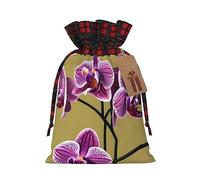 XZDLXJ Magnifique sac en toile de jute avec cordon de serrage en tissu écossais et étiquette en papier kraft Motif orchidées