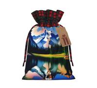 XZDLXJ Mountain Majesty Sac en toile de jute avec cordon de serrage en tissu écossais et étiquette en papier kraft, Noir , M