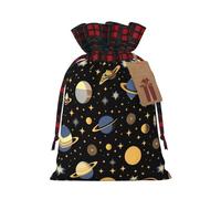XZDLXJ Planet in the Dark Sac en toile de jute avec cordon de serrage en tissu écossais et étiquette en papier kraft, Noir , M