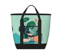 XZDLXJ Plantes vertes d'intérieur en pot de dessin animé grande capacité isotherme sac à bandoulière et sac fourre-tout pour aliments chauds et froids, noir, taille unique, Noir , Taille unique