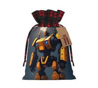 XZDLXJ Robots at War Sac en toile de jute avec cordon de serrage en tissu écossais et étiquette en papier kraft, Noir , M