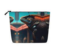 XZDLXJ Ronin Iguane dans une berline cyberpunk - Trousse de maquillage à une couche imperméable avec fermeture éclair - Aspect lin - Pour vos besoins quotidiens ou de voyage - Noir - Taille unique,