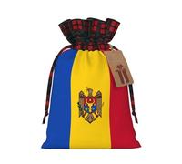 XZDLXJ Sac à cordon en toile de jute avec motif drapeau de la Moldavie et étiquette en papier kraft, Noir , M