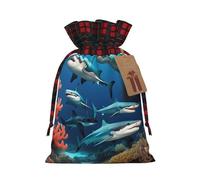 XZDLXJ Sac en toile de jute avec cordon de serrage en tissu écossais et étiquette en papier kraft, Noir , M