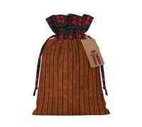 XZDLXJ Sac en toile de jute avec cordon de serrage en tissu écossais et étiquette en papier kraft, Noir , M
