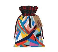 XZDLXJ Sac en toile de jute avec cordon de serrage en tissu écossais et étiquette en papier kraft, Noir , M