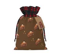 XZDLXJ Sac en toile de jute avec cordon de serrage Motif carrés de chocolat et étiquette en papier kraft, Noir , M