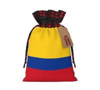 XZDLXJ Sac en toile de jute avec cordon de serrage Motif drapeau de la Colombie avec étiquette en papier kraft, Noir , M