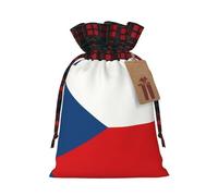 XZDLXJ Sac en toile de jute avec cordon de serrage Motif drapeau de la République tchèque et étiquette en papier kraft, Noir , M