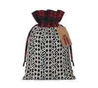 XZDLXJ Sac en toile de jute lisse avec cordon de serrage en tissu écossais et étiquette en papier kraft, Noir , M