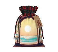 XZDLXJ Sac Travel Bliss en toile de jute avec cordon de serrage en tissu écossais et étiquette en papier kraft, Noir , M