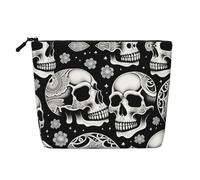XZDLXJ Trousse de maquillage à une couche avec fermeture éclair - Motif tête de mort - Résistante à l'eau - Aspect lin - Pour vos besoins quotidiens ou de voyage - Noir - Taille unique, Noir , Taille