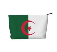 XZDLXJ Trousse de maquillage en velours côtelé avec motif drapeau de l'Algérie, convient pour les voyages et un usage quotidien, doublure robuste, longue durée de vie, noir, taille unique, Noir ,