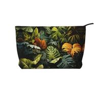 XZDLXJ Trousse de maquillage en velours côtelé motif feuilles de palmier tropicales, adaptée pour les voyages et un usage quotidien, doublure robuste, assure la longévité, noir, taille unique, Noir ,