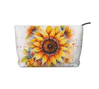 XZDLXJ Trousse de maquillage jaune tournesol en velours côtelé huile, adaptée pour les voyages et un usage quotidien, doublure robuste, assure la longévité, noir, taille unique, Noir , Taille unique