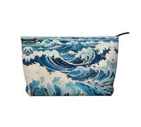 XZDLXJ Trousse de maquillage Ukiyo-e style vagues en velours côtelé, adaptée pour les voyages et un usage quotidien, doublure robuste, assure la longévité, noir, taille unique, Noir , Taille unique