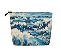 XZDLXJ Ukiyo-e Style Waves Trousse de maquillage imperméable aspect lin monocouche avec fermeture éclair pour vos besoins quotidiens ou de voyage, noir, taille unique, Noir , Taille unique