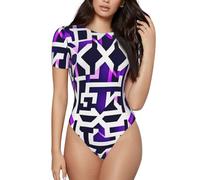 XZDLYY Purple maze Combinaison à manches courtes pour femme Coupe ajustée et confortable, Noir/blanc, M