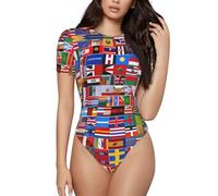 XZDLYY Various Flags Combinaison à manches courtes pour femme Coupe ajustée et confortable, noir, Medium
