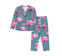 XZDZWK A flock of flamants roses Ensemble de pyjama à manches longues pour femme, tendance, doux et respirant pour l'hiver et l'automne, Noir , S