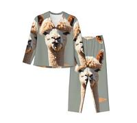 XZDZWK Alpaca avatar Ensemble de pyjama à manches longues pour femme, tendance, doux et respirant pour l'hiver et l'automne, Noir , L