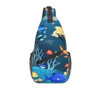 XZDZWK Blue Underwater World of Fish Sac à bandoulière décontracté pour homme Grande capacité Durable Convient pour les voyages, le travail, les trajets et les activités de plein air