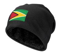 XZDZWK Bonnet noir en tricot gaufré - Partie drapeau de la Guyane imprimé doux sports de plein air, casquette souple unisexe chaude et souple, Noir , Taille unique