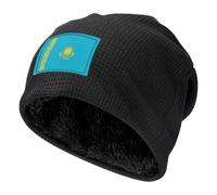XZDZWK Chapeau pull en tricot gaufré noir - Partie drapeau du Kazakhstan imprimé doux sports de plein air, casquette souple unisexe chaude, Noir , Taille unique