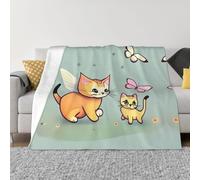 XZDZWK Couverture en flanelle anti-boulochage 203,2 x 152,4 cm, motif chaton et papillon, couverture pliable pour la maison, les voyages et l'extérieur