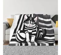 XZDZWK Couverture en flanelle anti-boulochage de 101,6 x 76,2 cm, motif imprimé chaton rayé noir et blanc, couverture pliable pour la maison, les voyages et l'extérieur