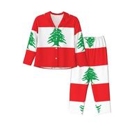 XZDZWK Ensemble pyjama à manches longues pour femme, motif drapeau du Liban, tendance, doux et respirant pour l'hiver et l'automne, Noir , L