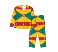 XZDZWK Flag of Grenada Ensemble de pyjama à manches longues pour femme, tendance, doux et respirant pour l'hiver et l'automne, Noir , L