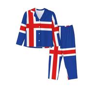 XZDZWK Flag of Iceland Ensemble de pyjama à manches longues pour femme, tendance, doux et respirant pour l'hiver et l'automne, Noir , L