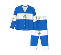 XZDZWK Flag of Nicaragua Ensemble pyjama à manches longues pour femme, tendance, doux et respirant pour l'hiver et l'automne, Noir , XL